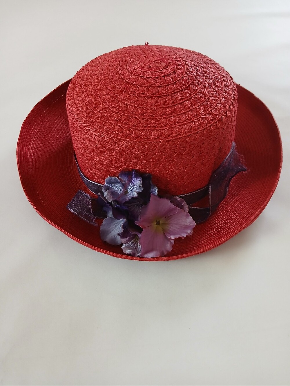 Villager by Liz Claiborne Straw Hat With Purple Flowers Red Hat Society